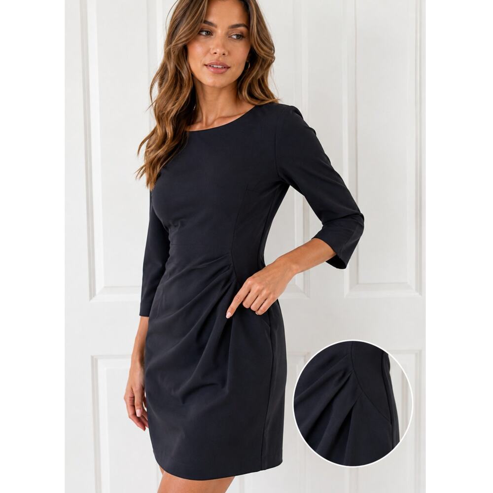 NWT Calvin Klein Ruched Waist Sheath Black Dress
